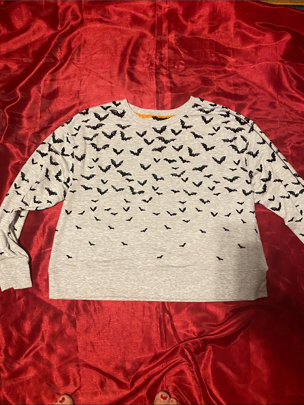 Heather Gray Long Sleeve Tee with Black Bat Print